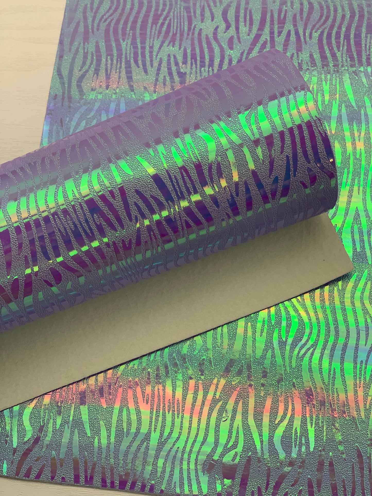 Purple Zebra Holographic Textured Embossed Faux Leather Sheet