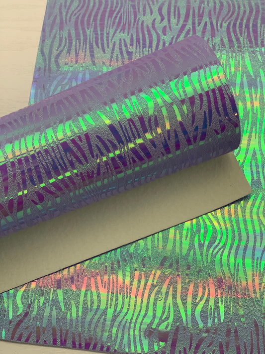 Purple Zebra Holographic Textured Embossed Faux Leather Sheet