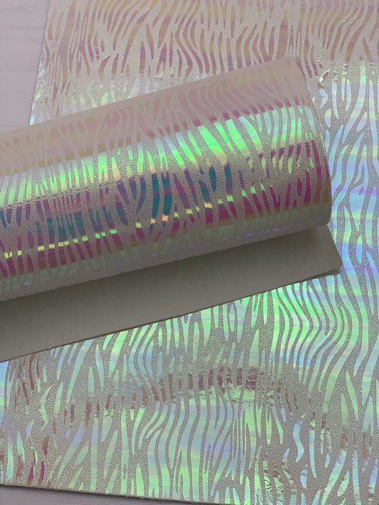 White Zebra Holographic Textured Embossed Faux Leather Sheet