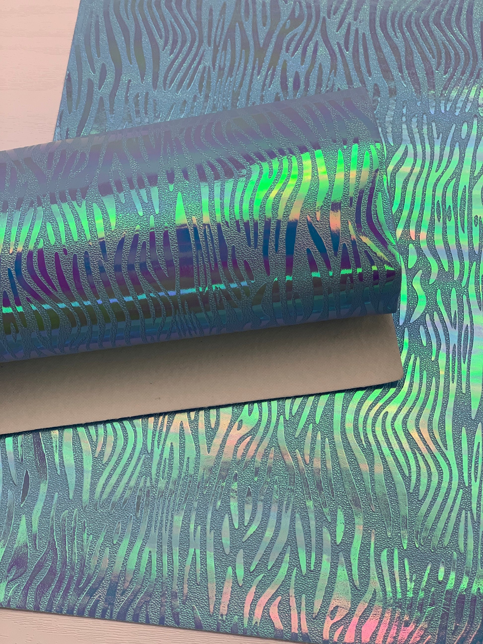Blue Zebra Holographic Textured Embossed Faux Leather Sheet