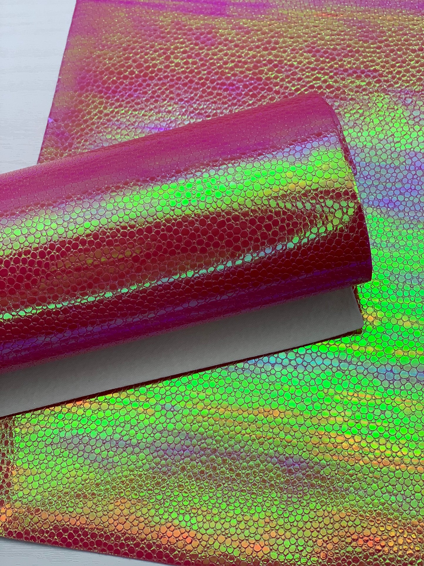 Hot Pink Pebbles Holographic Textured Embossed Faux Leather Sheet