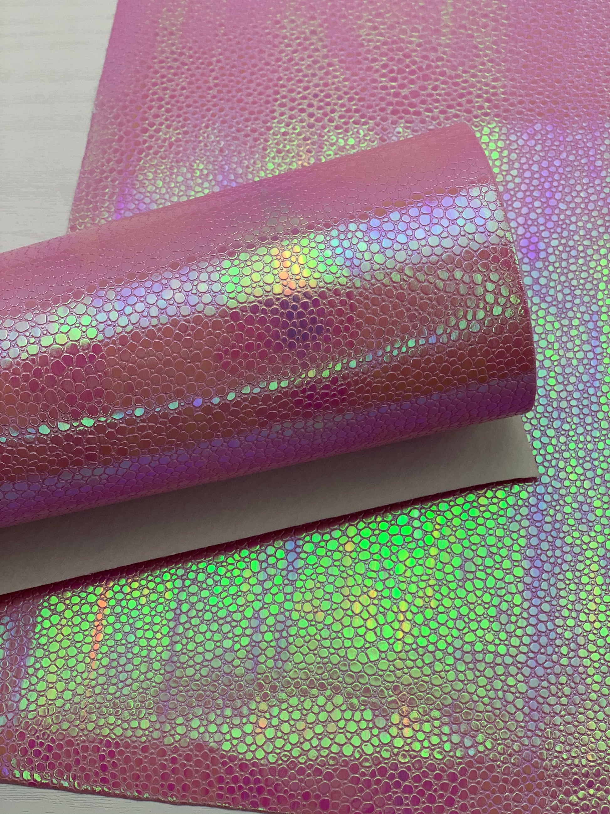 Pink Pebbles Holographic Textured Embossed Faux Leather Sheet