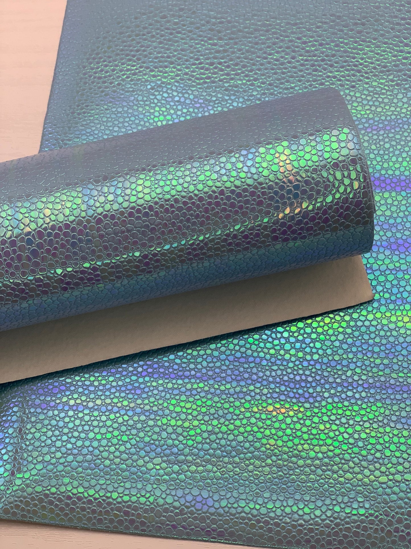 Blue Pebbles Holographic Textured Embossed Faux Leather Sheet