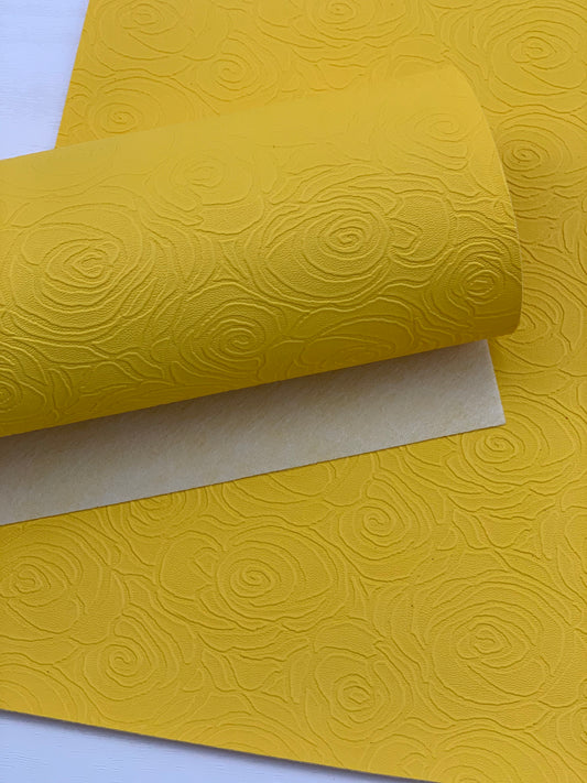 Yellow Roses Textured Embossed Faux Leather Sheet