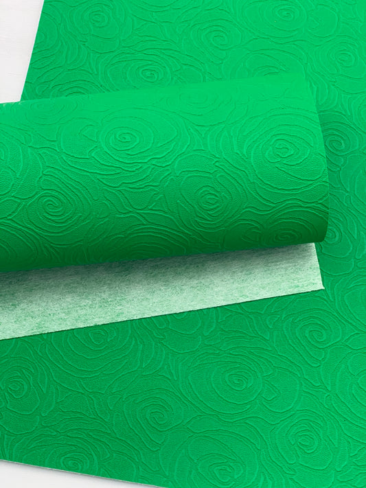 Green Roses Textured Embossed Faux Leather Sheet