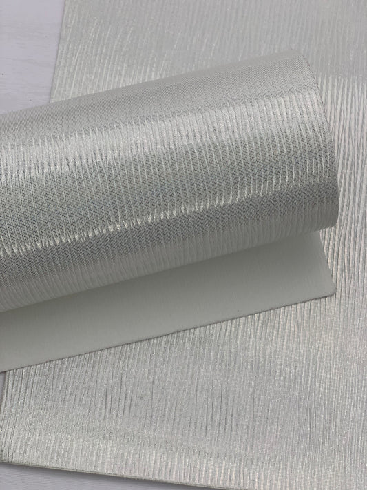 White Ridged Glossy Textured Embossed Faux Leather Sheet