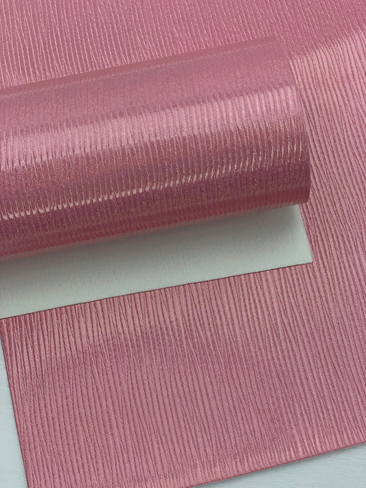 Pink Ridged Glossy Textured Embossed Faux Leather Sheet