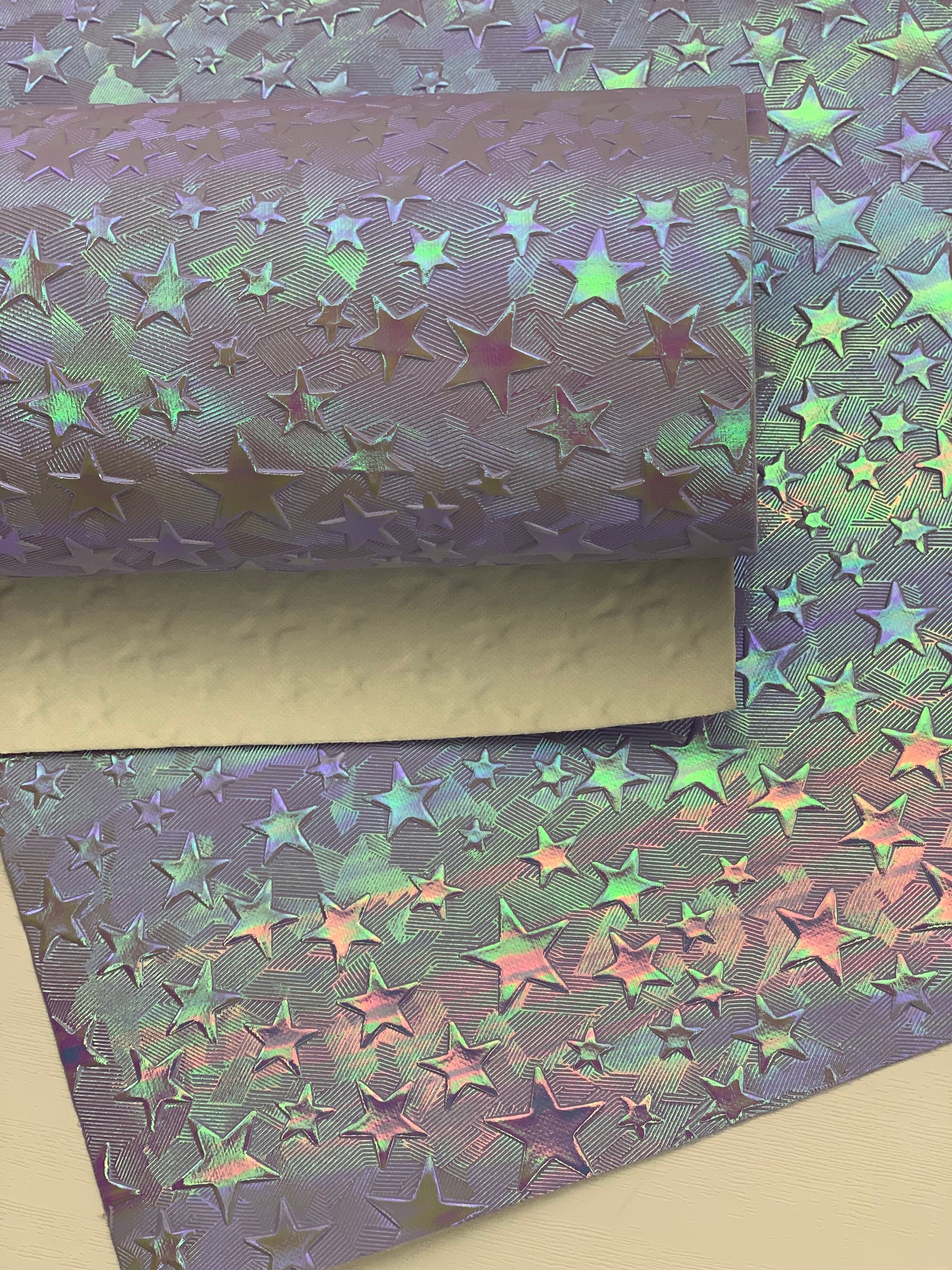 Purple Holographic Stars Textured Embossed Faux Leather Sheet