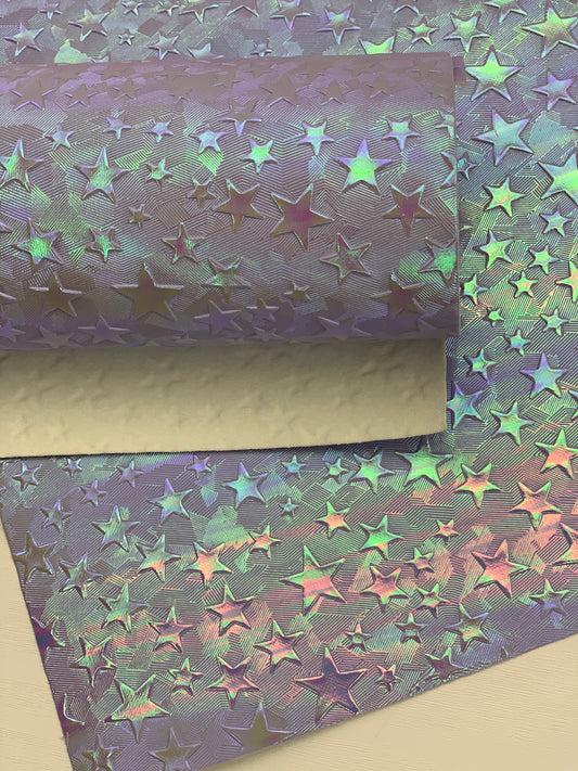 Purple Holographic Stars Textured Embossed Faux Leather Sheet