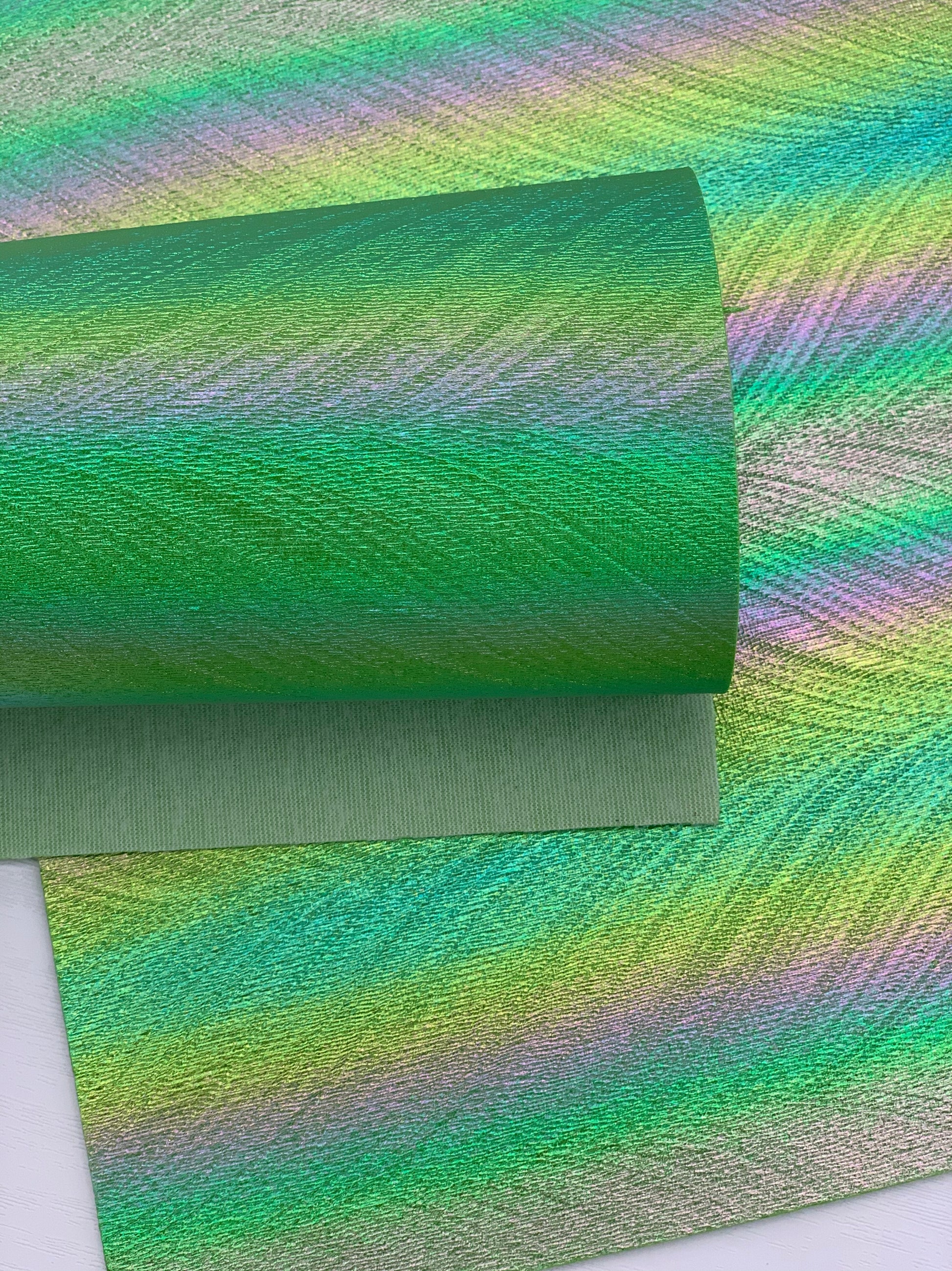 Holographic Leaves Textured Embossed Faux Leather Sheet