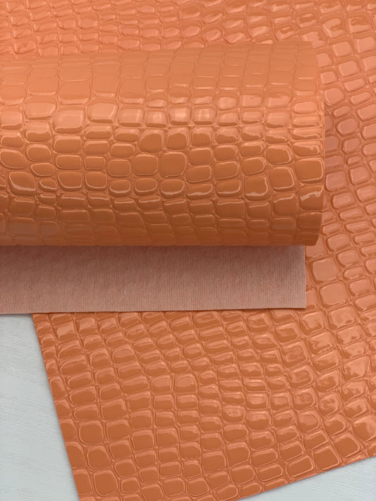 Peach Crocodile Alligator Glossy Textured Embossed Faux Leather Sheet