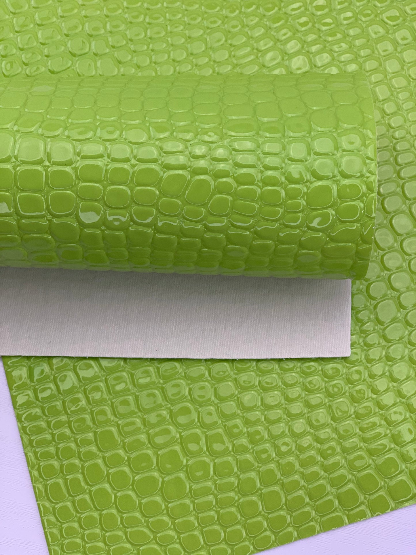Lime Green Crocodile Alligator Glossy Textured Embossed Faux Leather Sheet