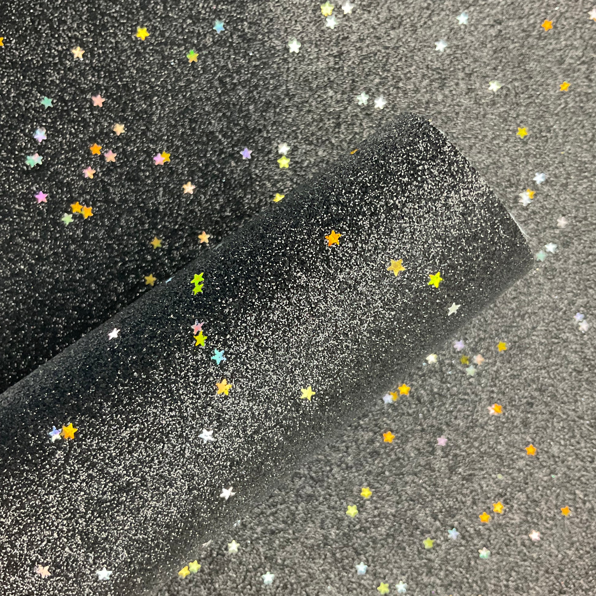 Gold Sequin Stars Black Fine Glitter