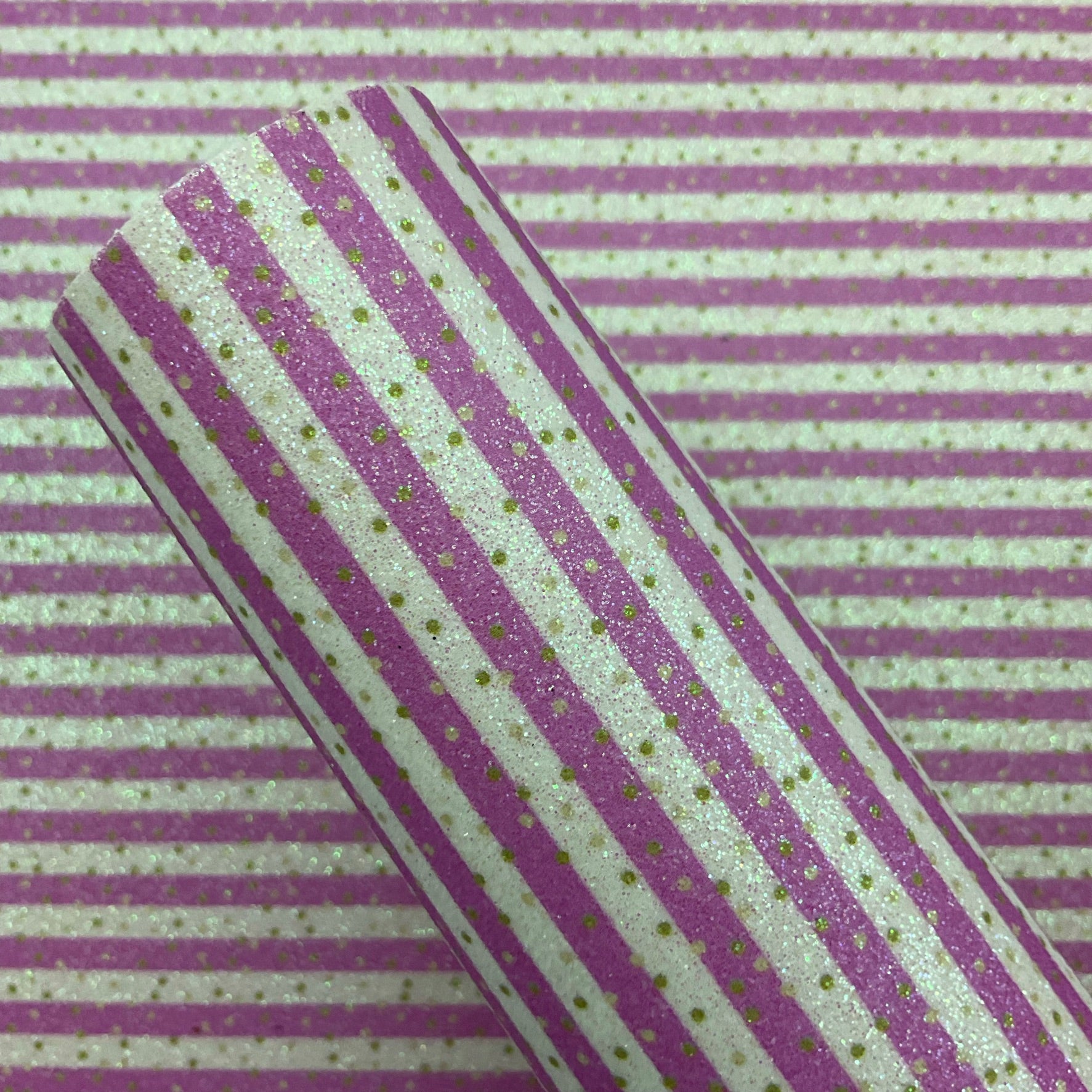 Pink White Lines with Gold Dots Fine Glitter