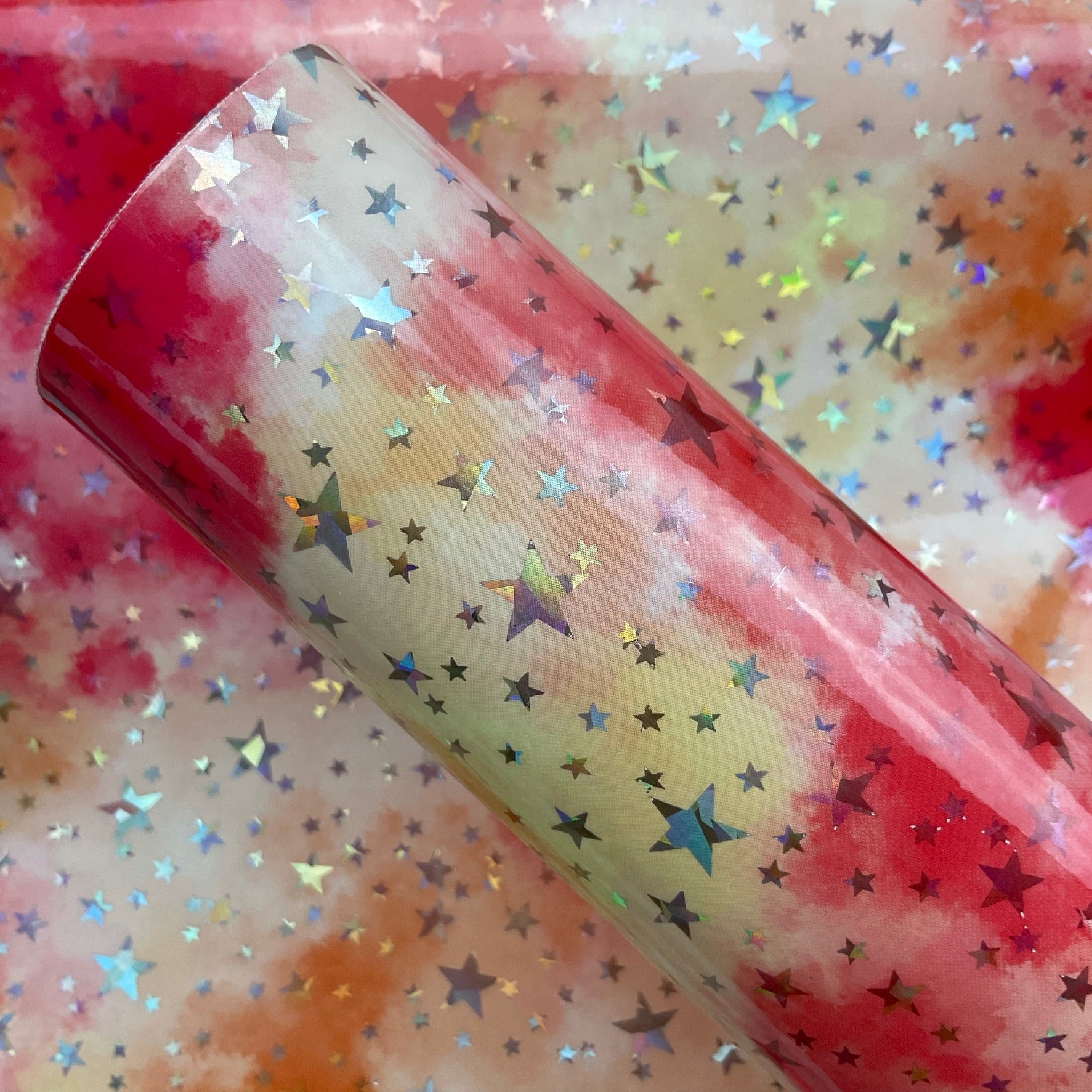 Watercolor Laser Stars Glossy Patent Faux Leather Sheet