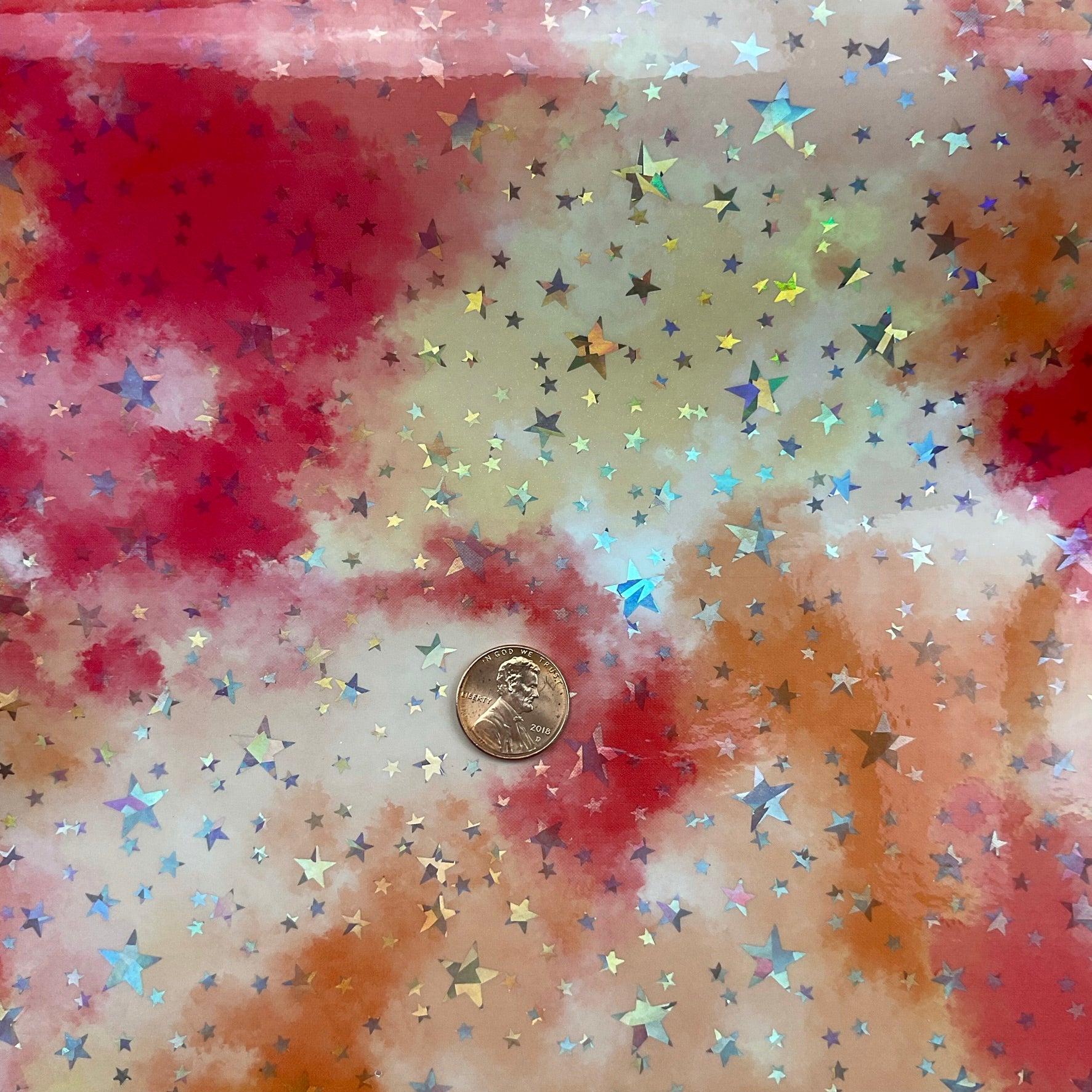 Watercolor Laser Stars Glossy Patent Faux Leather Sheet