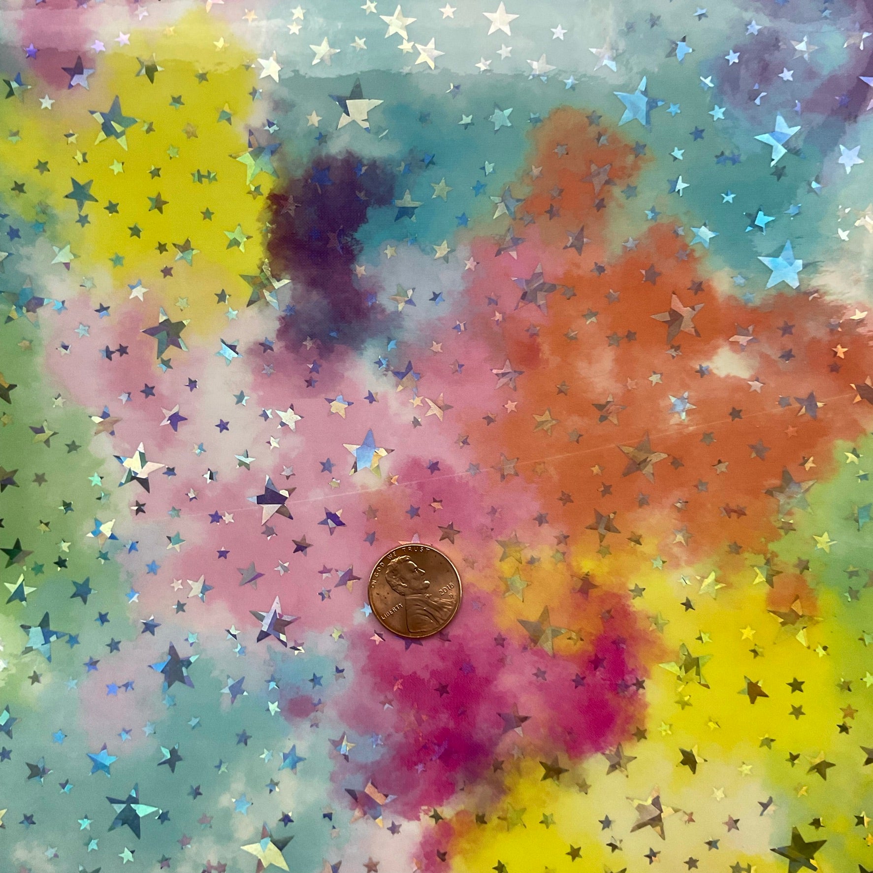 Watercolor Laser Stars Glossy Patent Faux Leather Sheet