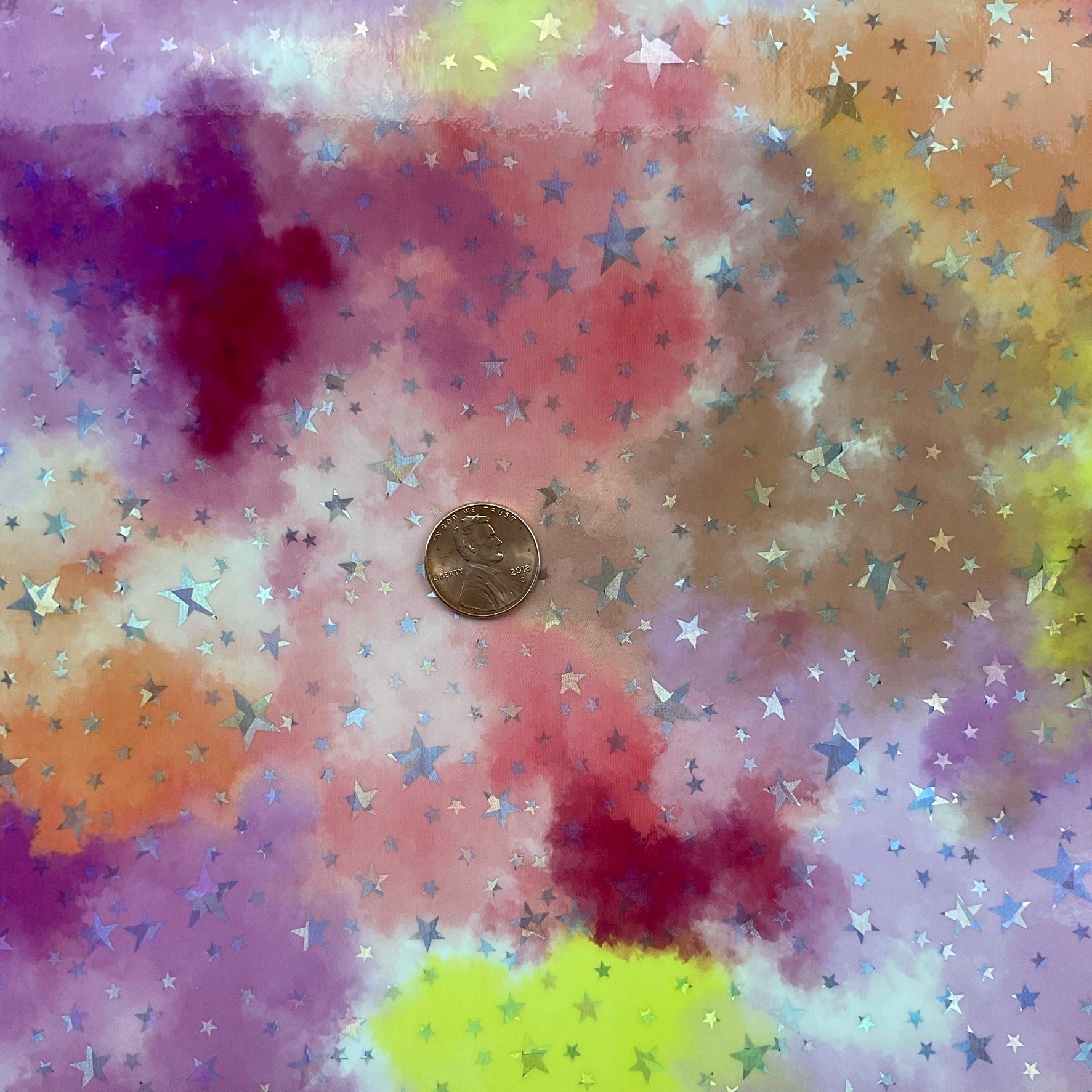 Watercolor Laser Stars Glossy Patent Faux Leather Sheet