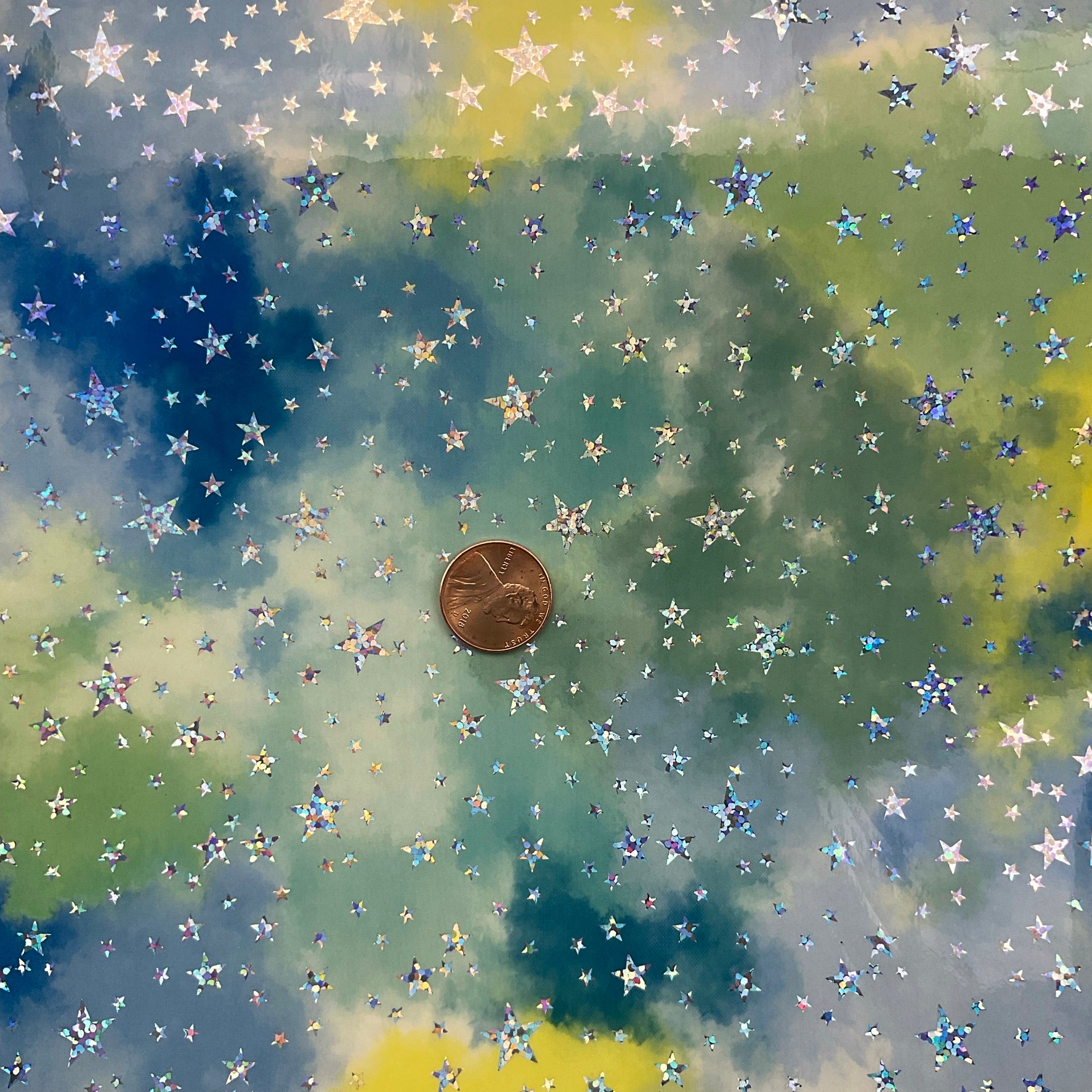 Watercolor Laser Stars Glossy Patent Faux Leather Sheet