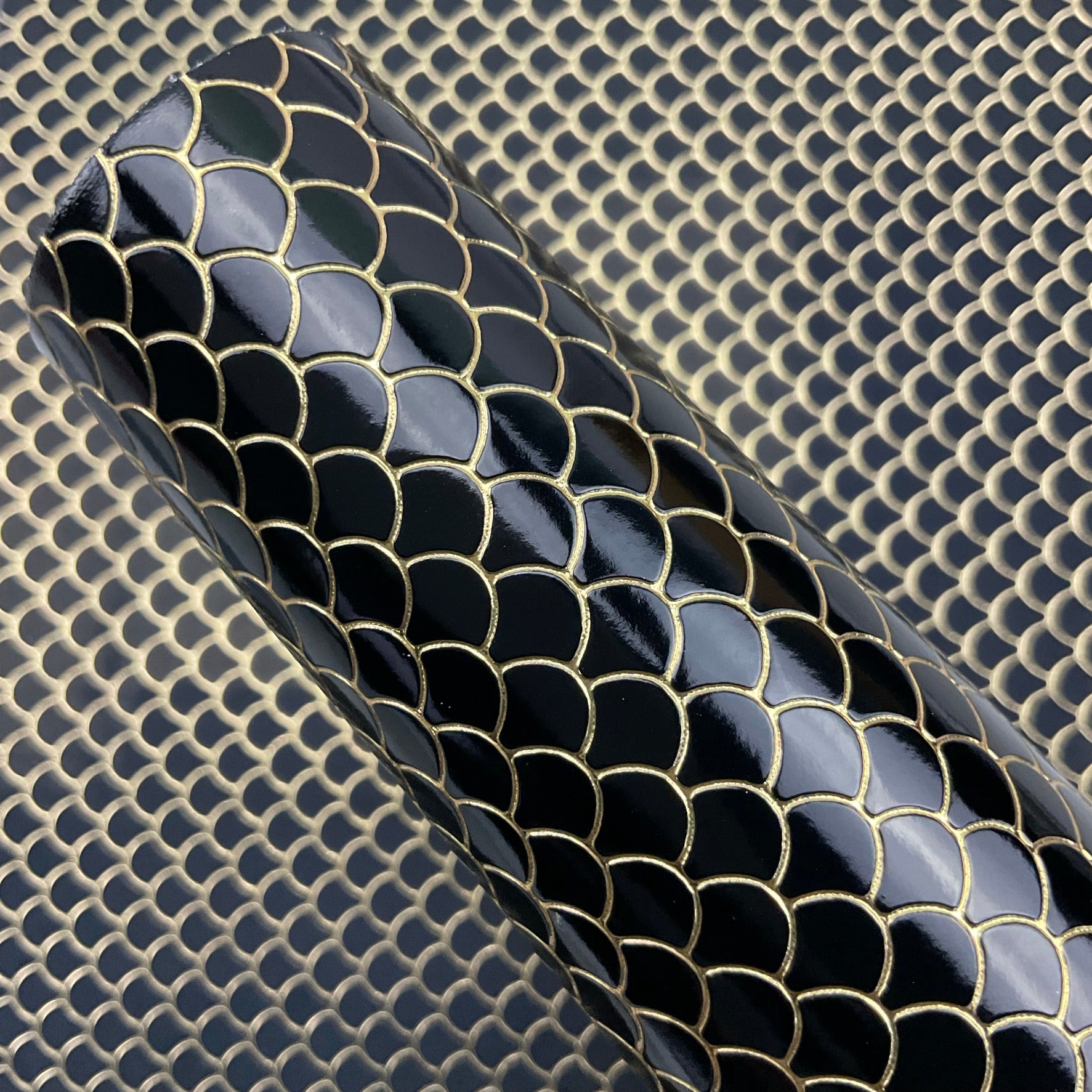 Embossed Fish Scales Smooth Glossy Faux Leather