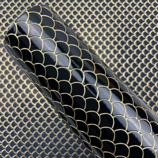 Embossed Fish Scales Smooth Glossy Faux Leather