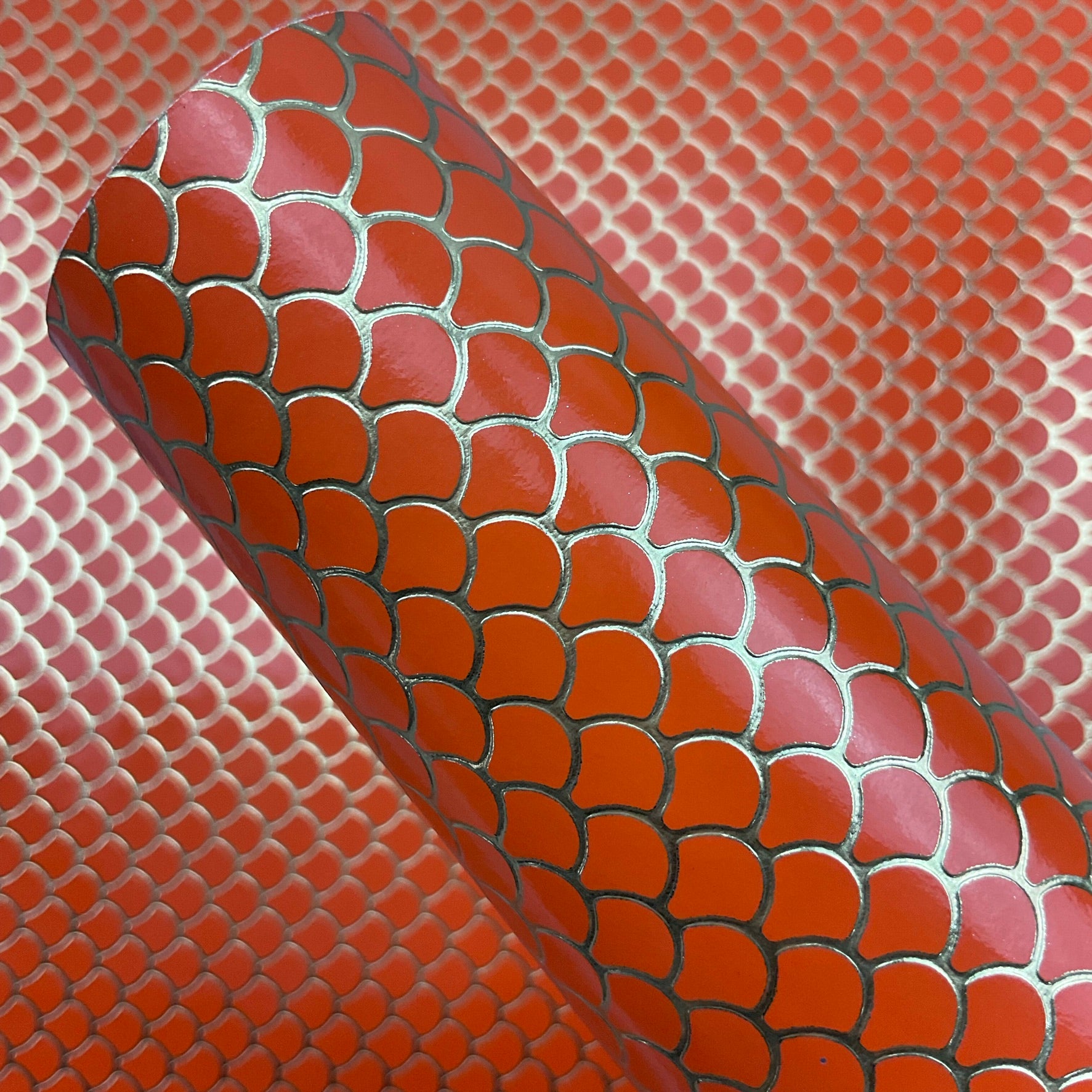 Embossed Fish Scales Smooth Glossy Faux Leather