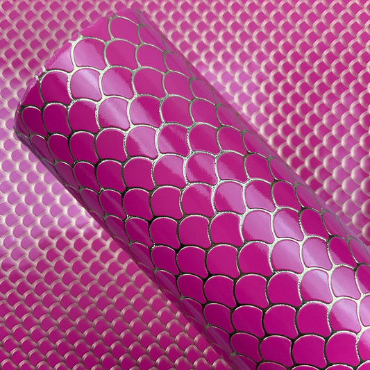 Embossed Fish Scales Smooth Glossy Faux Leather