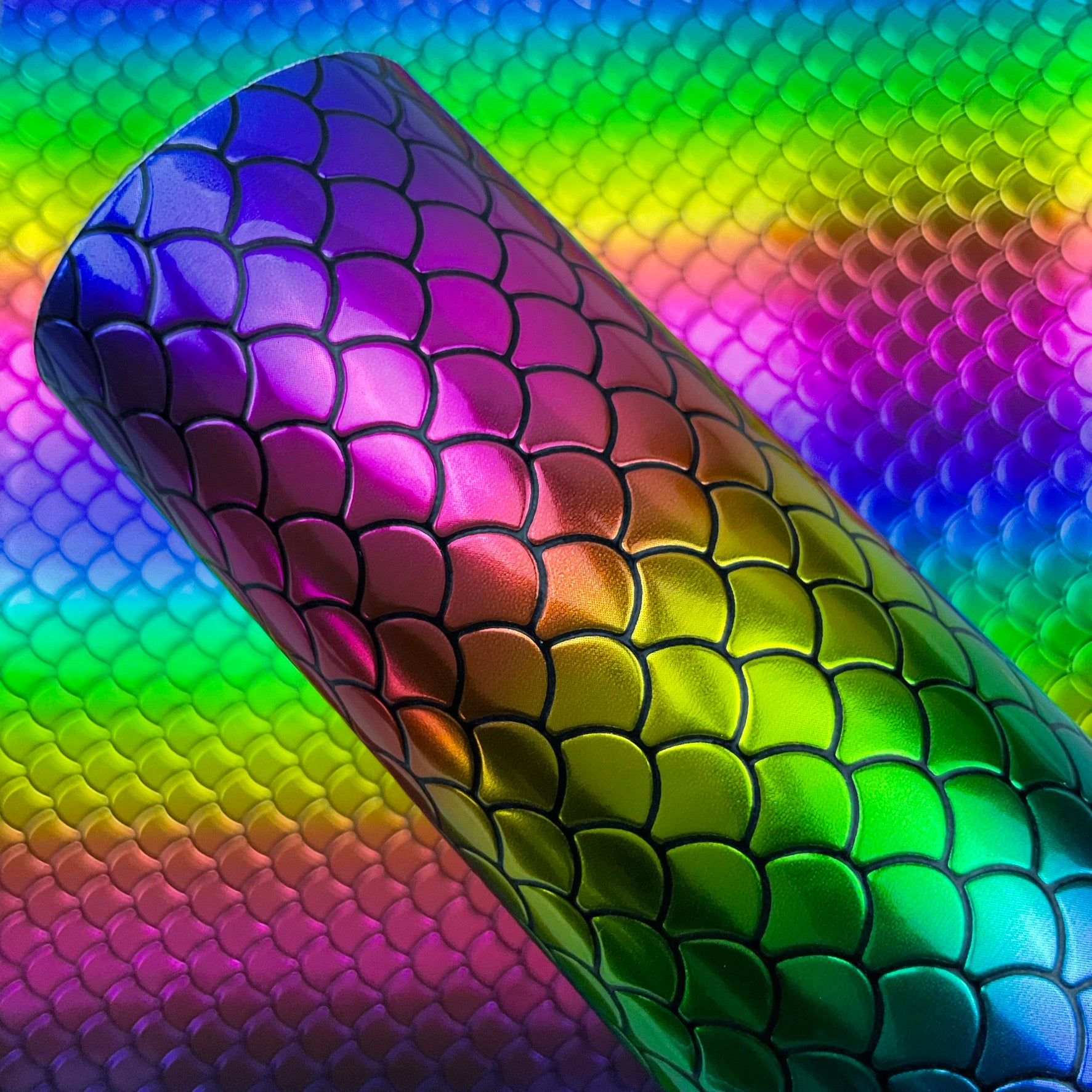 Embossed Fish Scales Smooth Glossy Faux Leather