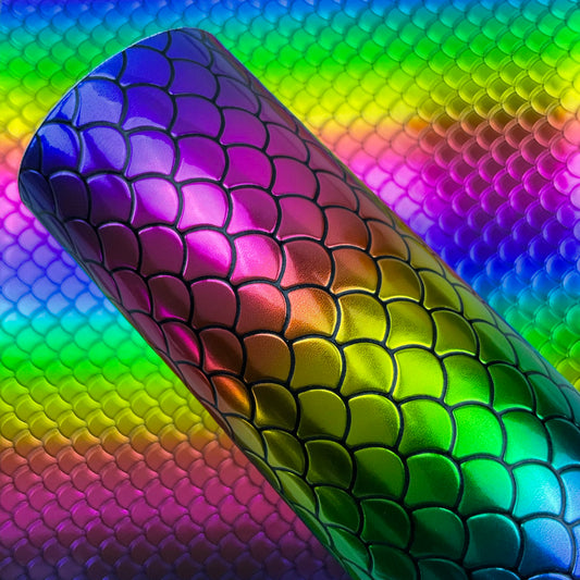 Embossed Fish Scales Smooth Glossy Faux Leather