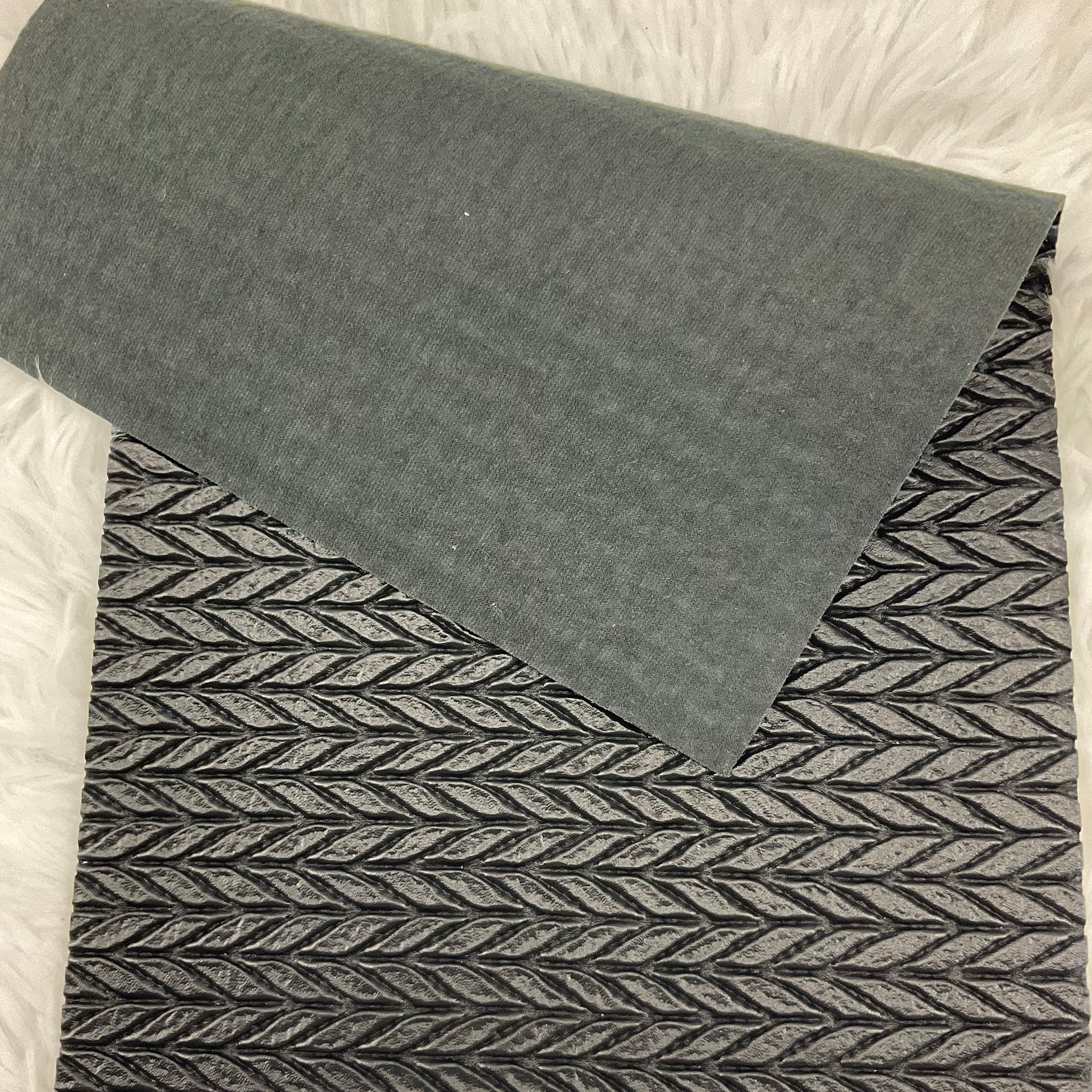 Black Quilted Leaves Textured Faux Leather Sheet