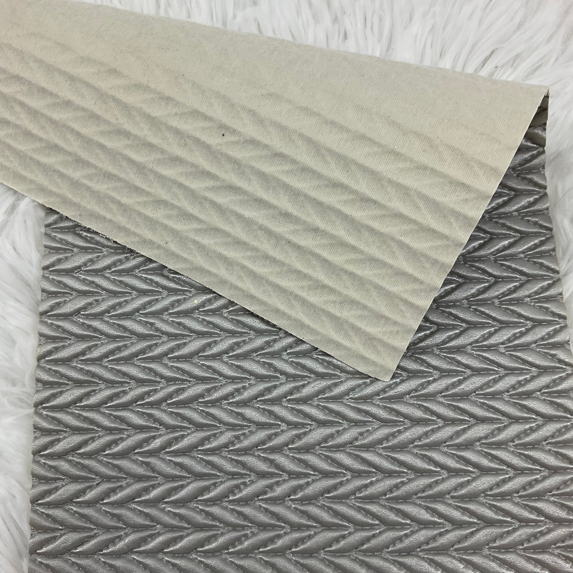 Silver Quilted Leaves Textured Faux Leather Sheet