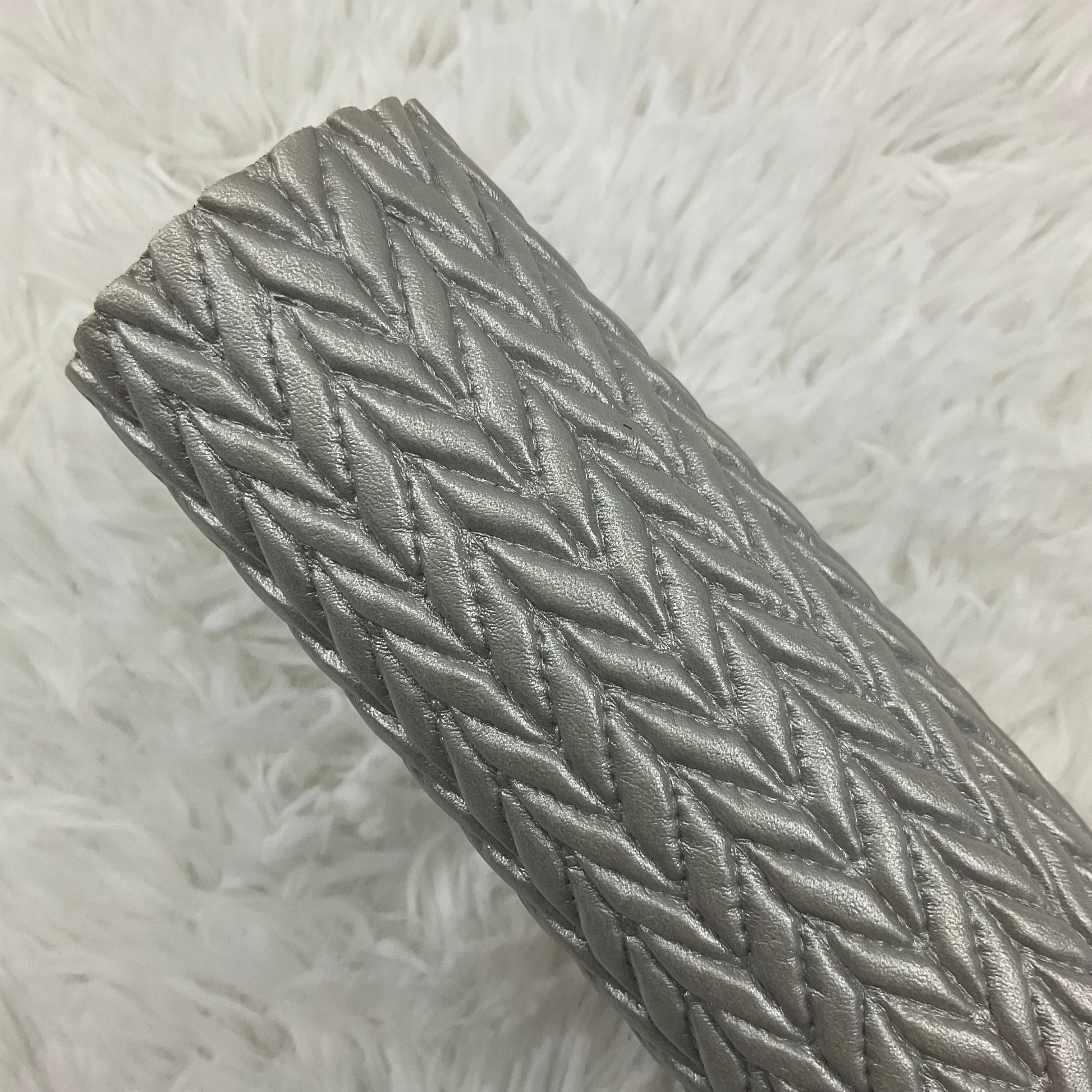 Silver Quilted Leaves Textured Faux Leather Sheet