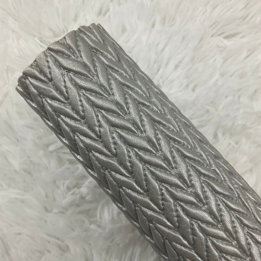 Silver Quilted Leaves Textured Faux Leather Sheet