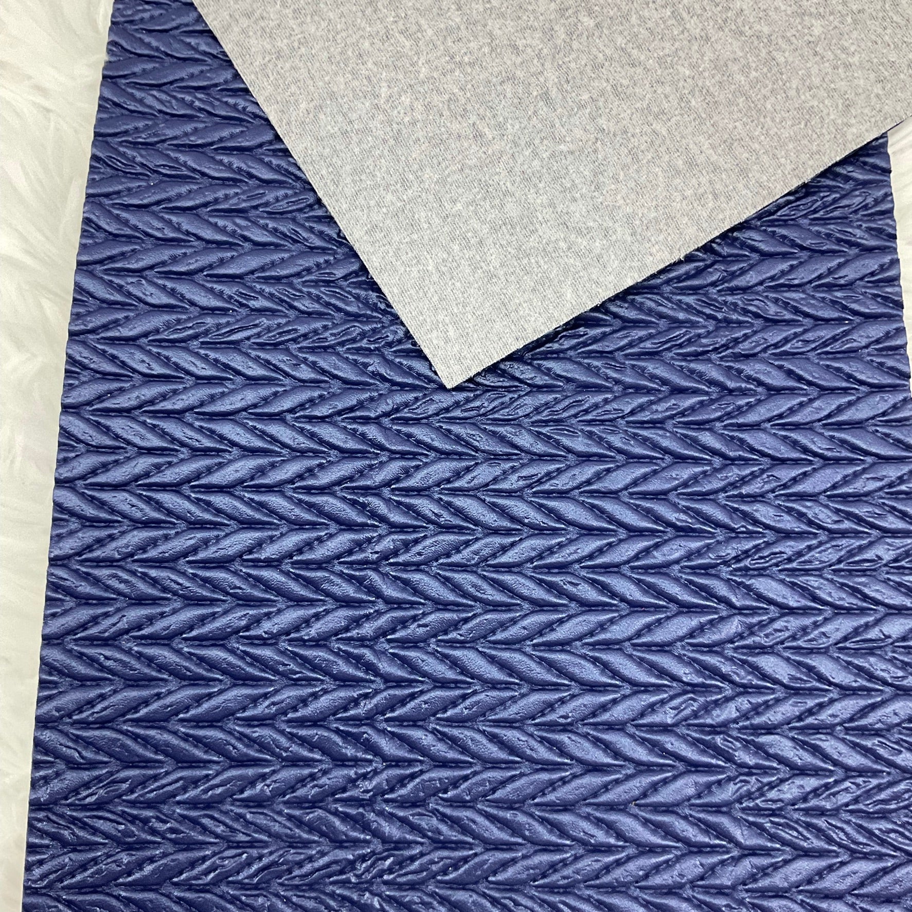 Blue Quilted Leaves Textured Faux Leather Sheet