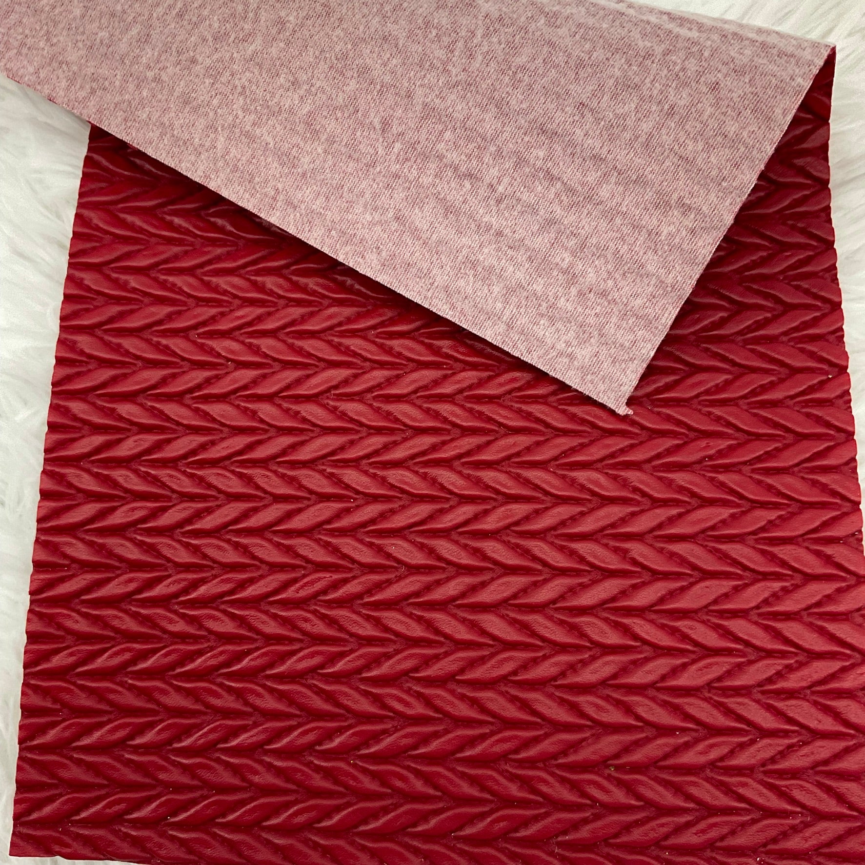 Red Quilted Leaves Textured Faux Leather Sheet
