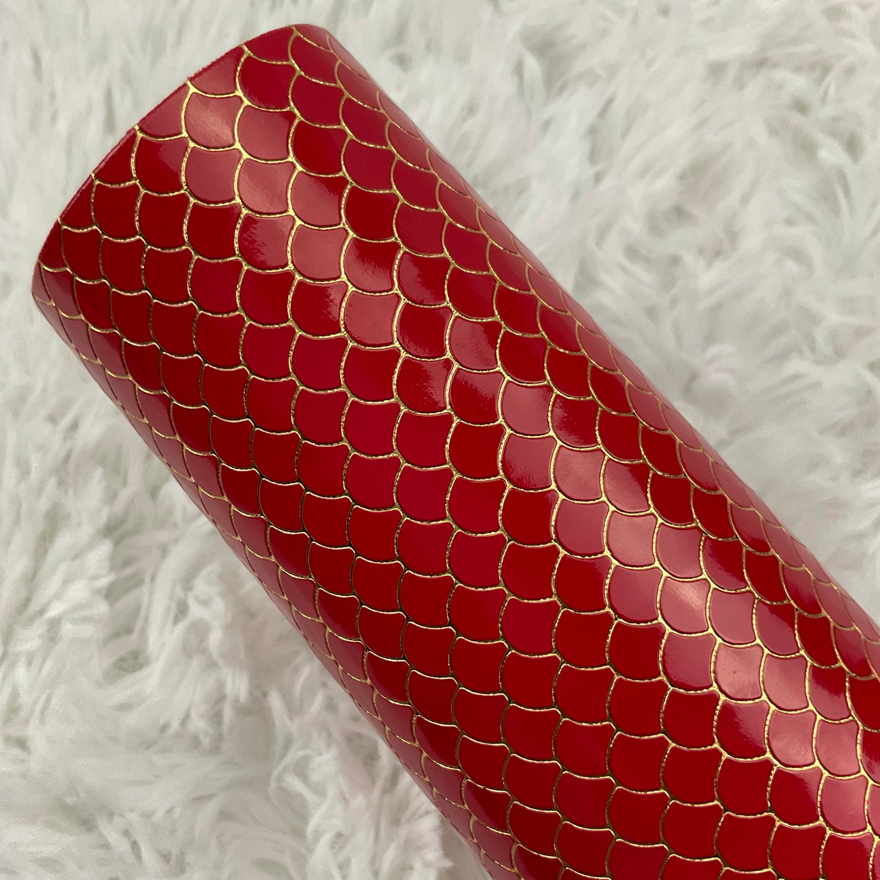 Embossed Fish Scales Smooth Glossy Faux Leather