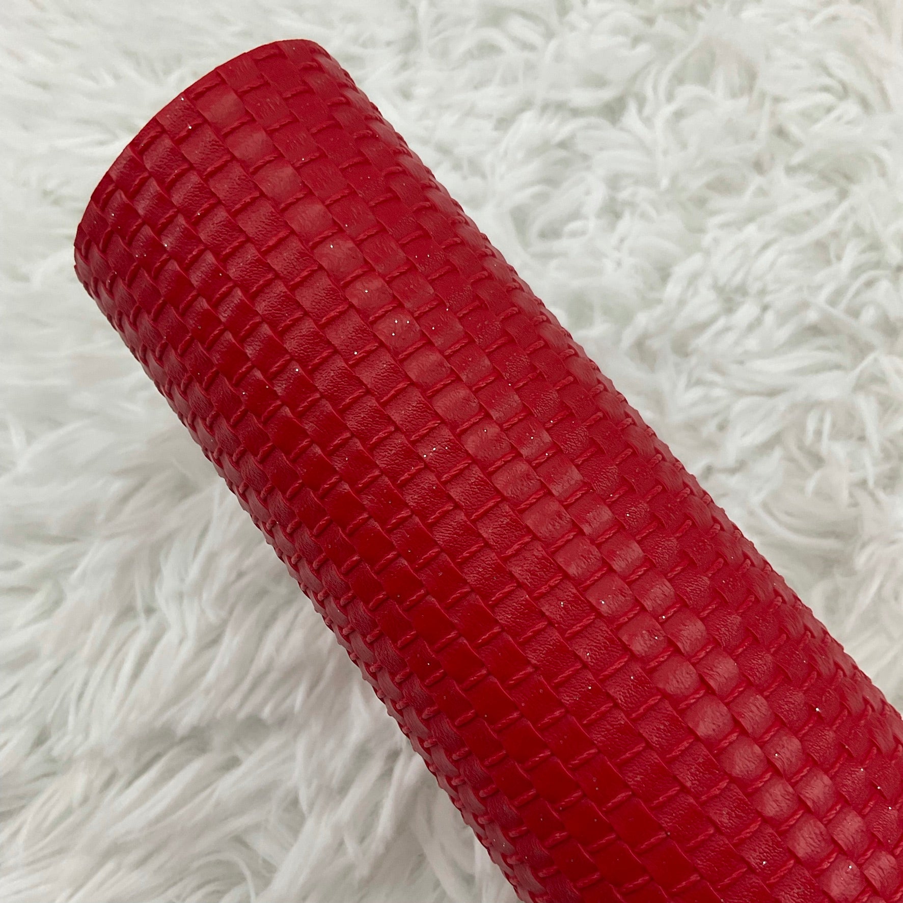 Red Basket Weave Textured Faux Leather