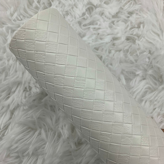 White Basket Weave Textured Faux Leather