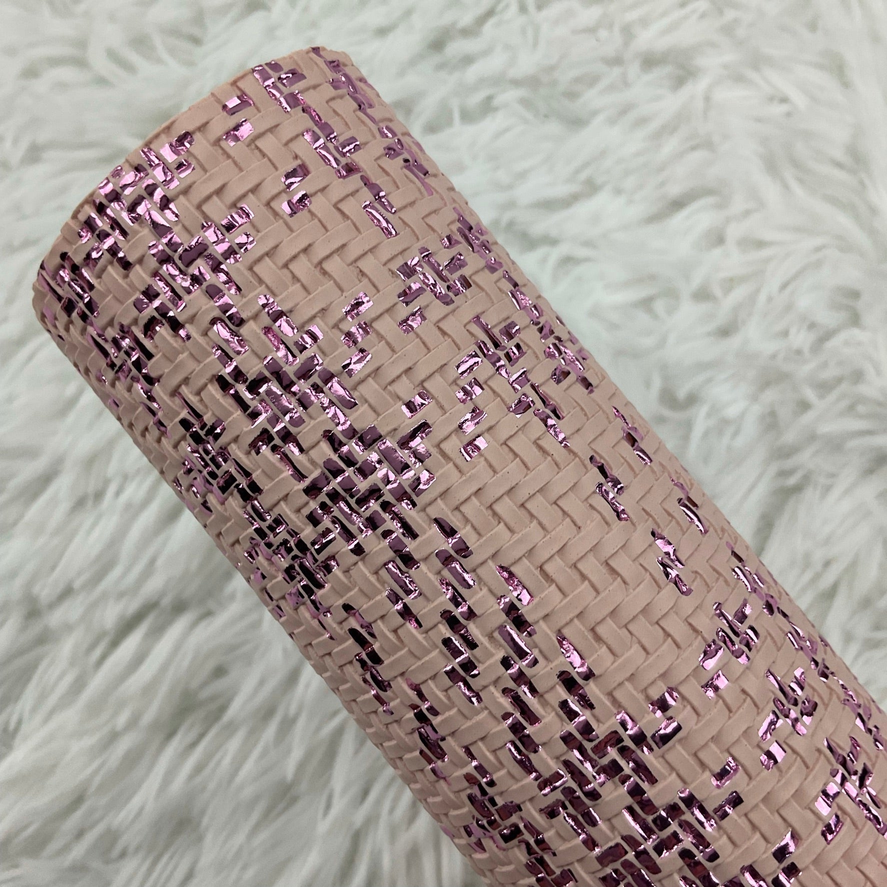 Pink Basket Weave Textured Faux Leather