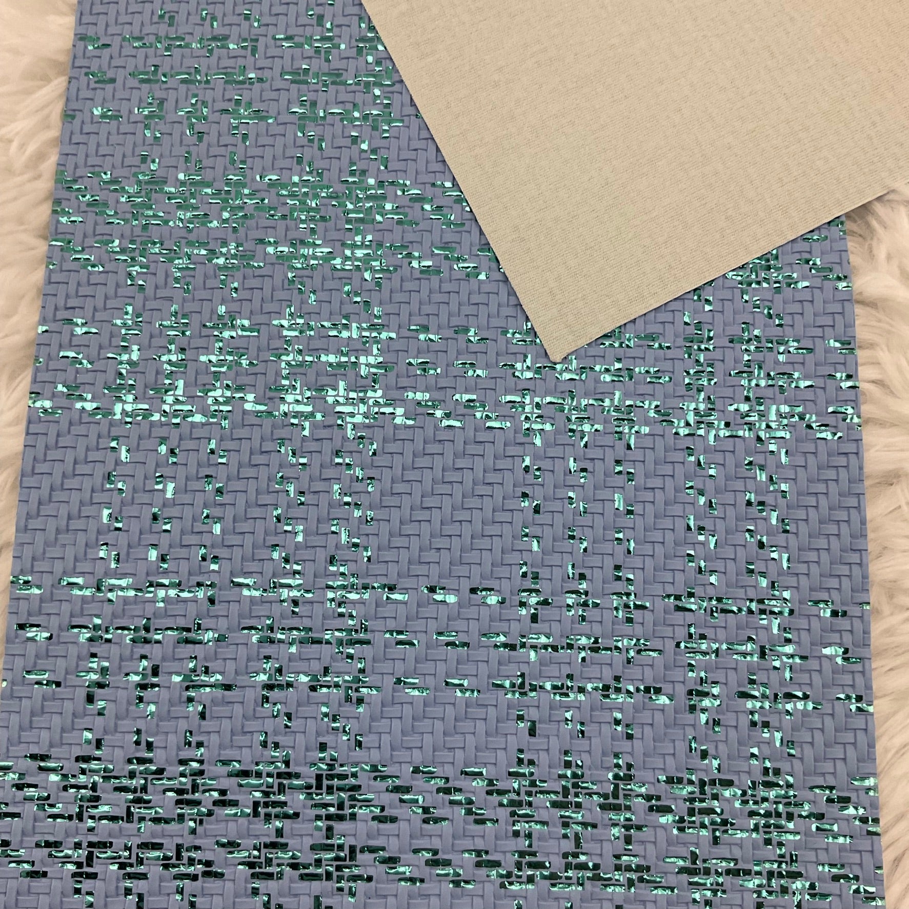 Blue Basket Weave Textured Faux Leather