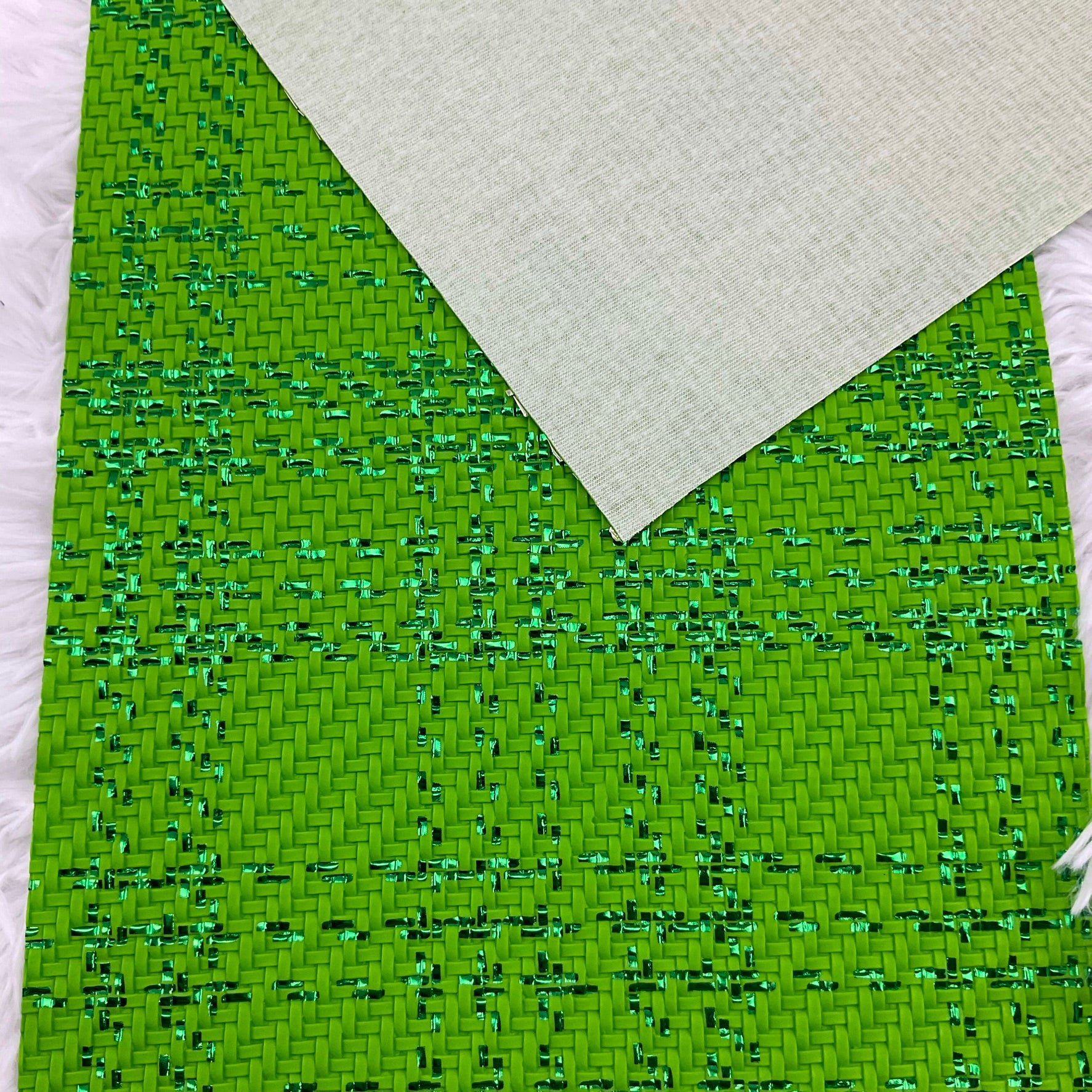 Green Basket Weave Textured Faux Leather