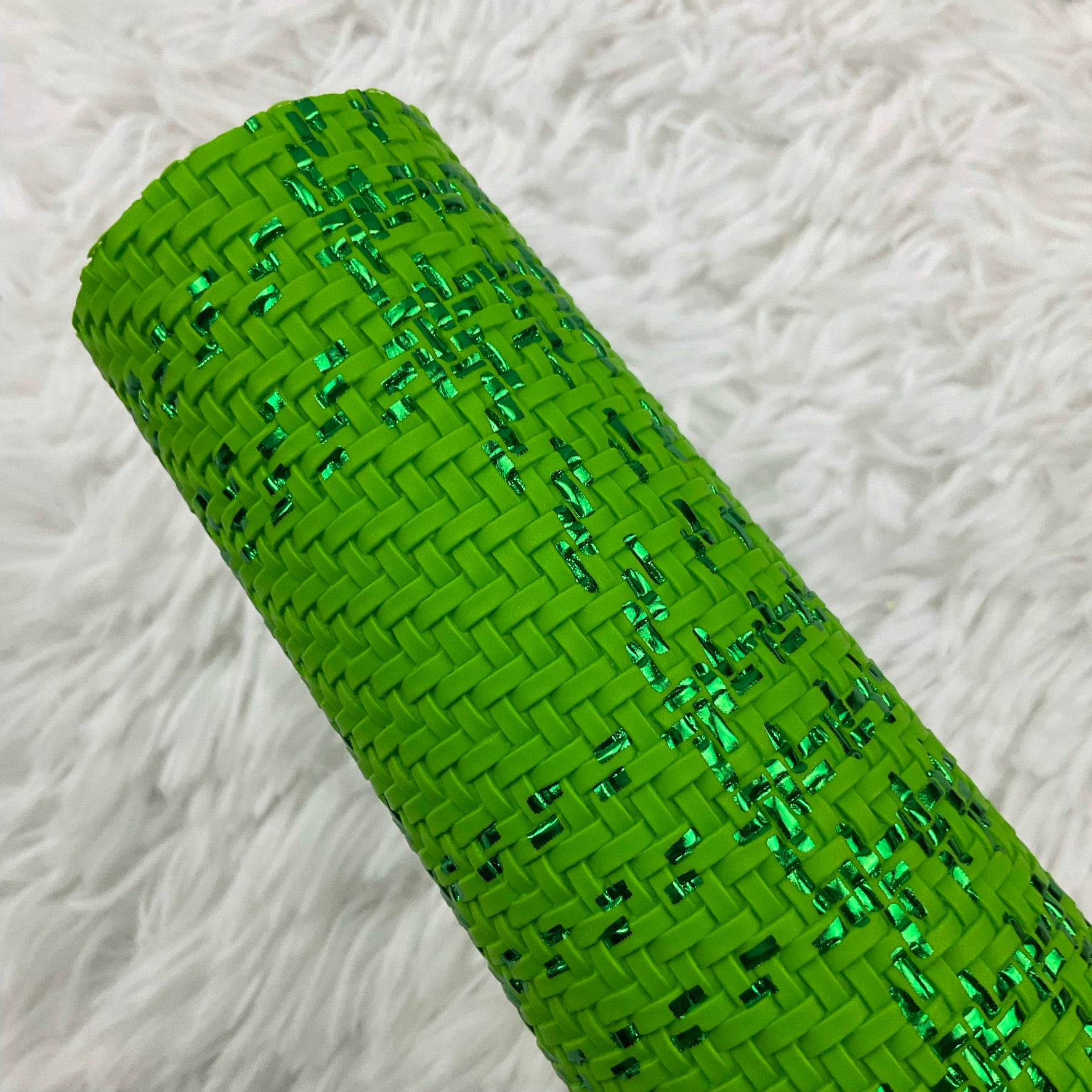 Green Basket Weave Textured Faux Leather