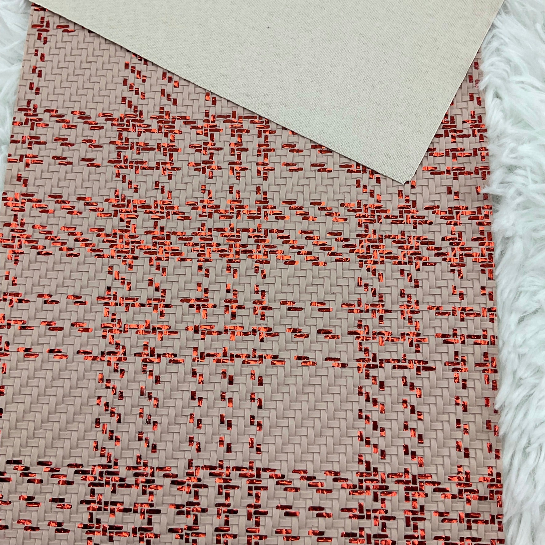 Pink and Red Basket Weave Textured Faux Leather