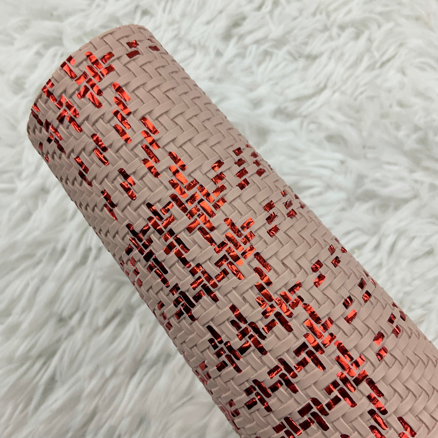 Pink and Red Basket Weave Textured Faux Leather