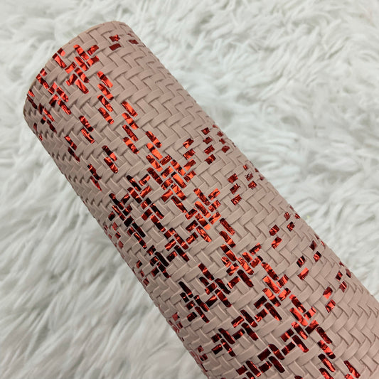 Pink and Red Basket Weave Textured Faux Leather