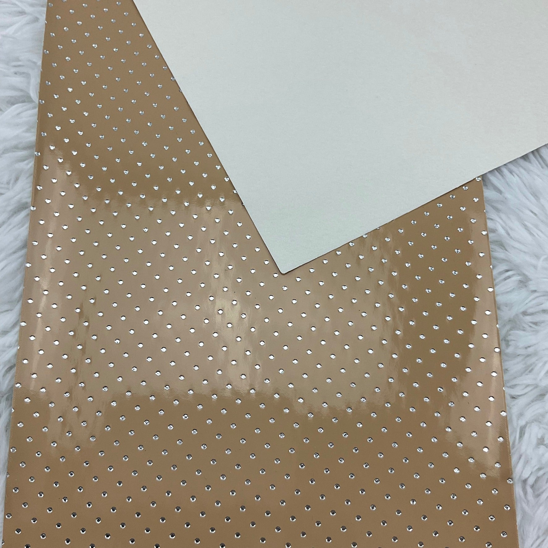 Brown Silver Polka Dots Stamped Embossed Glossy Faux Leather