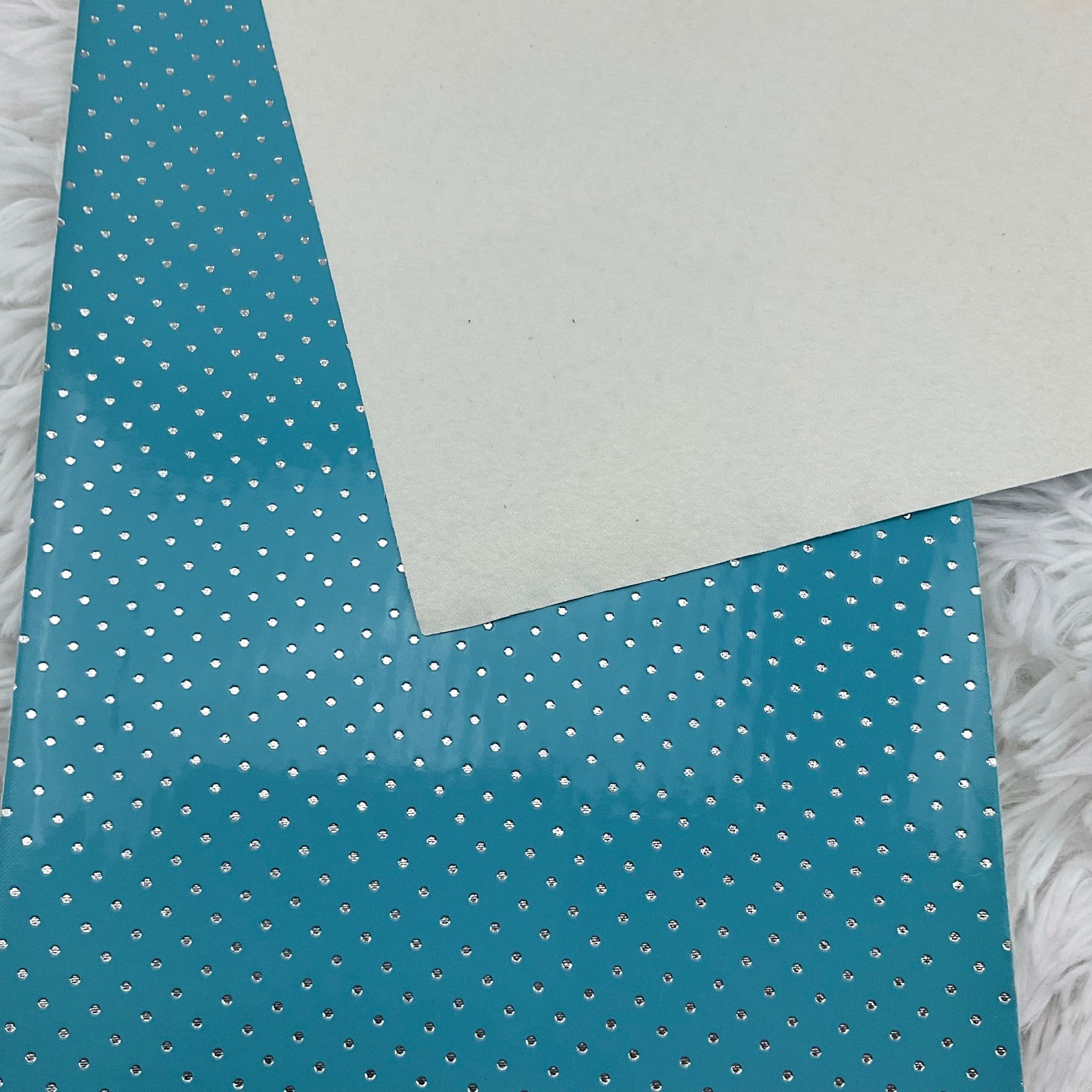 Blue Silver Polka Dots Stamped Embossed Glossy Faux Leather