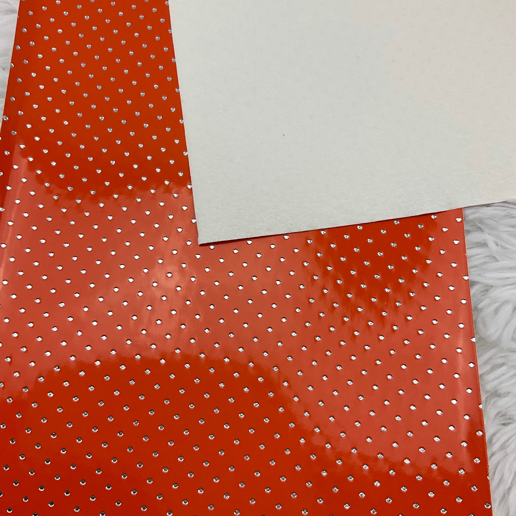 Orange Silver Polka Dots Stamped Embossed Glossy Faux Leather
