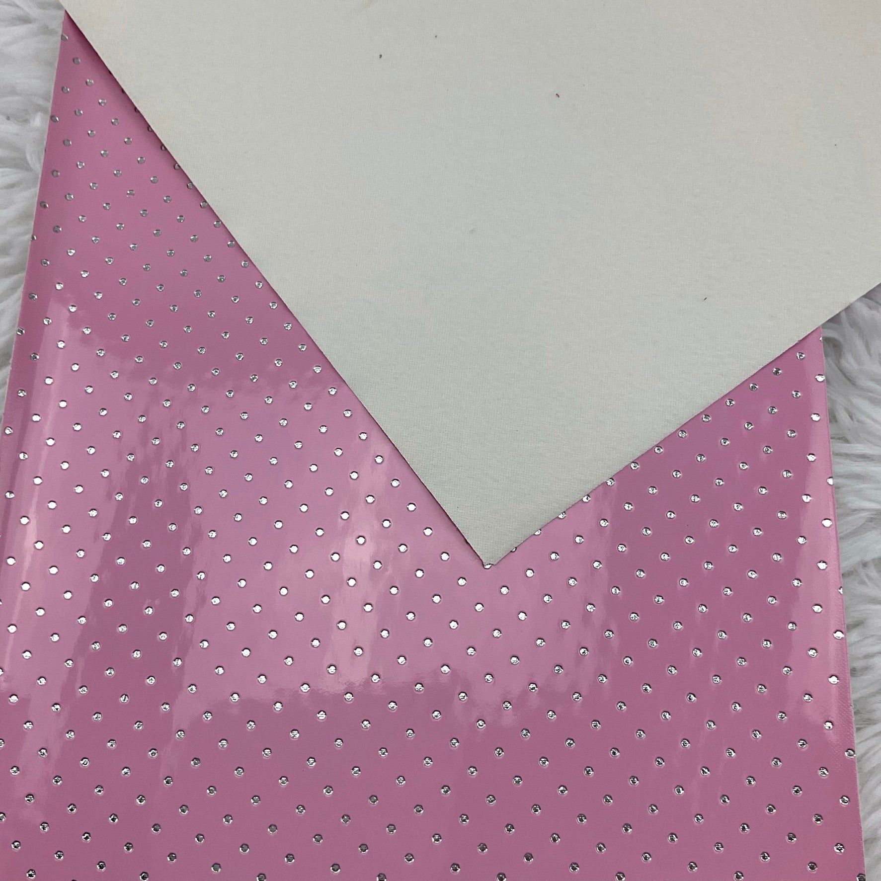 Pink Silver Polka Dots Stamped Embossed Glossy Faux Leather