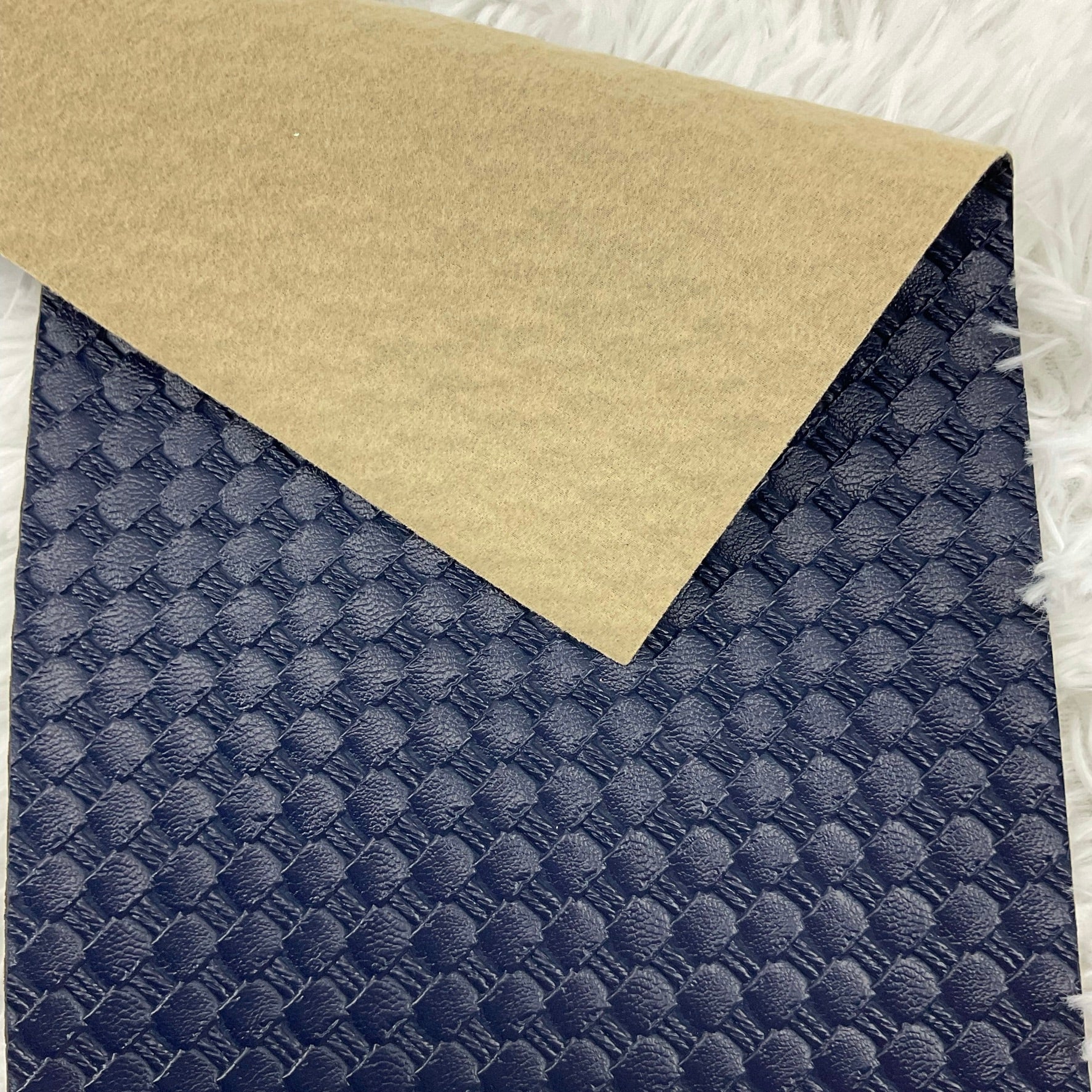 Blue Basket Weave Textured Faux Leather